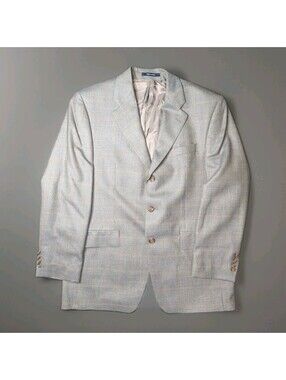 Chaps Ralph Lauren Vintage Sport Coat Blazer Silk Wool 40R Tan Windowpane